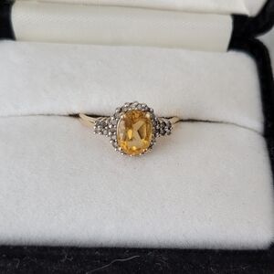 Gold Citrine Halo Ring - Yellow Gemstone Accent
